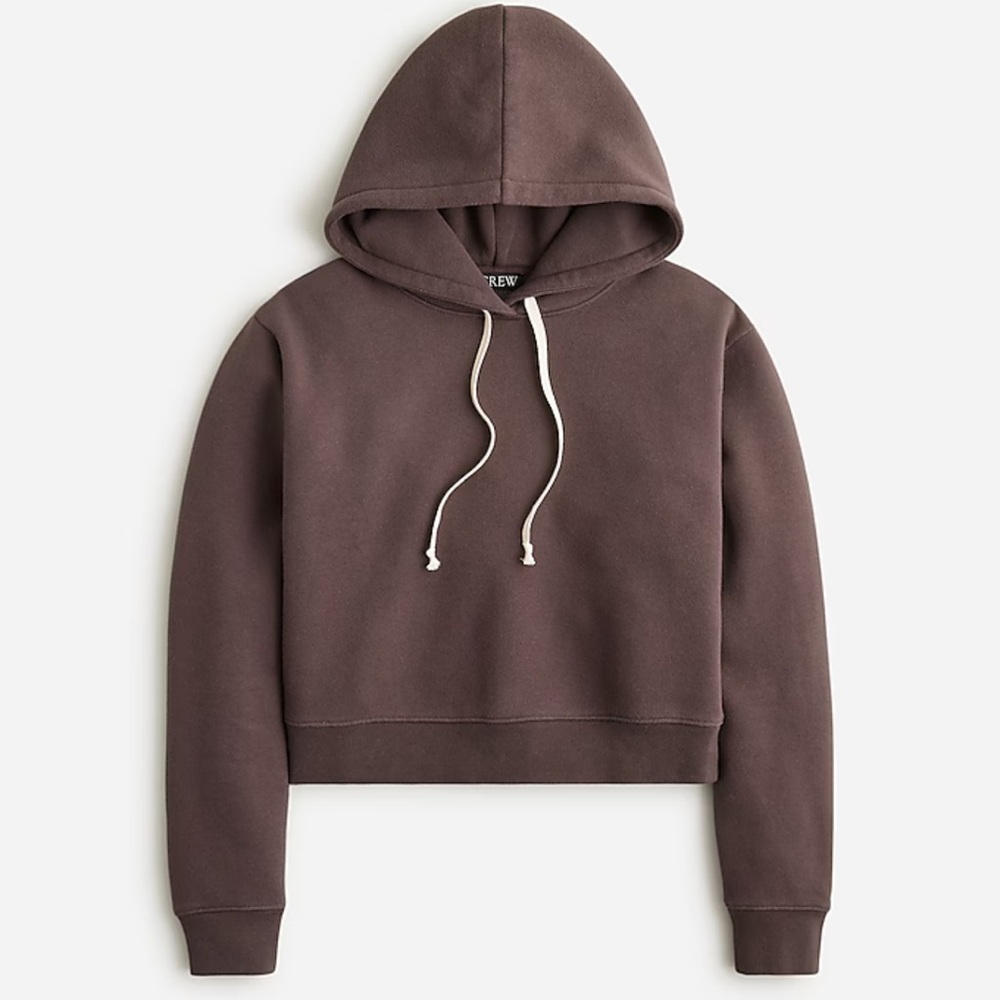 NWT JCREW Heritage Fleece Cropped Hoodie in Licorice